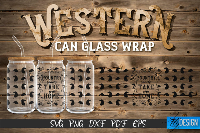 Western Glass Can Wrap SVG | 16 oz Libbey Glass Can Wrap SVG | Cowboy Glass Can | Wrap Template | 16 oz glass can wrap | Beer Can Glass Wrap SVG Fly Design 