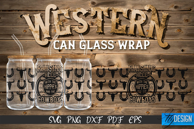 Western Glass Can Wrap SVG | 16 oz Libbey Glass Can Wrap SVG | Cowboy Glass Can | Wrap Template | 16 oz glass can wrap | Beer Can Glass Wrap SVG Fly Design 