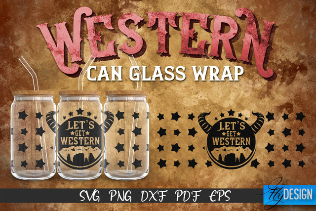 Western Glass Can Wrap SVG | 16 oz Libbey Glass Can Wrap SVG | Cowboy Glass Can | Wrap Template | 16 oz glass can wrap | Beer Can Glass Wrap SVG Fly Design 