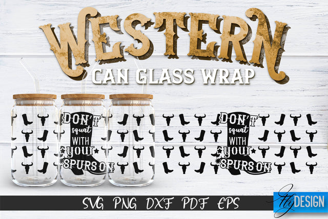 Western Glass Can Wrap SVG | 16 oz Libbey Glass Can Wrap SVG | Cowboy Glass Can | Wrap Template | 16 oz glass can wrap | Beer Can Glass Wrap SVG Fly Design 