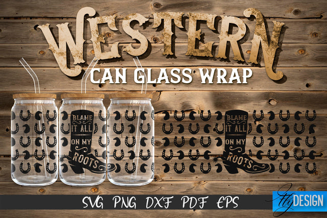 Western Glass Can Wrap SVG | 16 oz Libbey Glass Can Wrap SVG | Cowboy Glass Can | Wrap Template | 16 oz glass can wrap | Beer Can Glass Wrap SVG Fly Design 