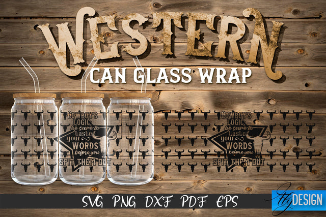 Western Glass Can Wrap SVG | 16 oz Libbey Glass Can Wrap SVG | Cowboy Glass Can | Wrap Template | 16 oz glass can wrap | Beer Can Glass Wrap SVG Fly Design 