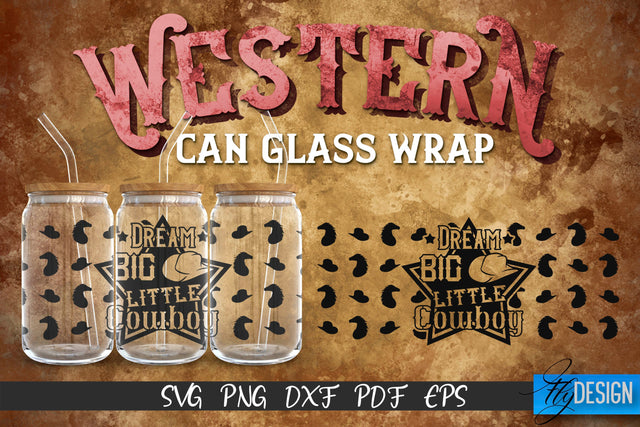 Western Glass Can Wrap SVG | 16 oz Libbey Glass Can Wrap SVG | Cowboy Glass Can | Wrap Template | 16 oz glass can wrap | Beer Can Glass Wrap SVG Fly Design 