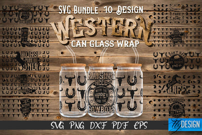 Western Glass Can Wrap SVG Bundle | 16 oz Libbey Glass Can Wrap SVG | Cowboy Glass Can | Wrap Template | 16 oz glass can wrap | Beer Can Glass Wrap SVG Fly Design 