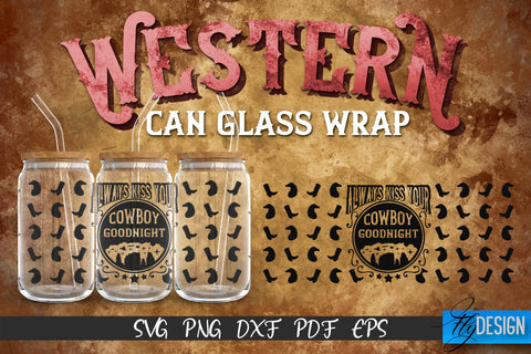 Western Glass Can Wrap SVG Bundle | 16 oz Libbey Glass Can Wrap SVG | Cowboy Glass Can | Wrap Template | 16 oz glass can wrap | Beer Can Glass Wrap SVG Fly Design 