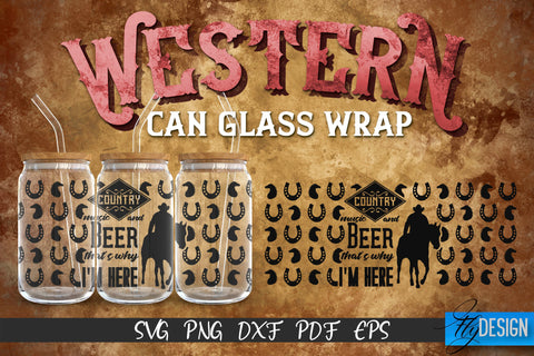Western Glass Can Wrap SVG Bundle | 16 oz Libbey Glass Can Wrap SVG | Cowboy Glass Can | Wrap Template | 16 oz glass can wrap | Beer Can Glass Wrap SVG Fly Design 