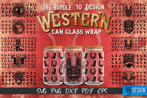 Western Glass Can Wrap SVG Bundle | 16 oz Libbey Glass Can Wrap SVG | Cowboy Glass Can | Wrap Template | 16 oz glass can wrap | Beer Can Glass Wrap SVG Fly Design 
