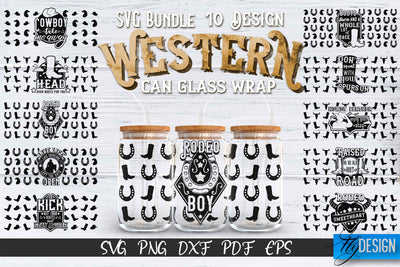 Western Glass Can Wrap SVG Bundle | 16 oz Libbey Glass Can Wrap SVG | Cowboy Glass Can | Wrap Template | 16 oz glass can wrap | Beer Can Glass Wrap SVG Fly Design 