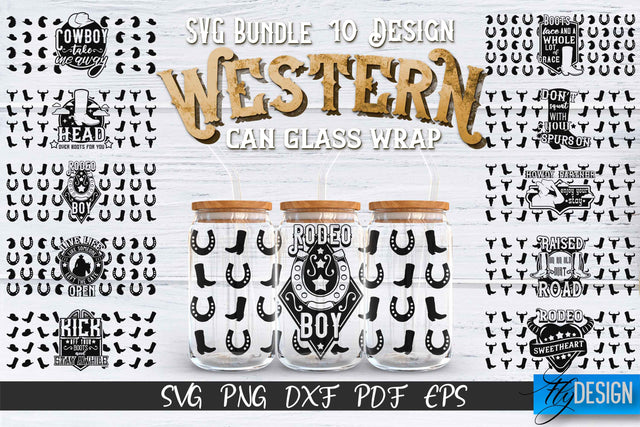 Western Glass Can Wrap SVG Bundle | 16 oz Libbey Glass Can Wrap SVG | Cowboy Glass Can | Wrap Template | 16 oz glass can wrap | Beer Can Glass Wrap SVG Fly Design 