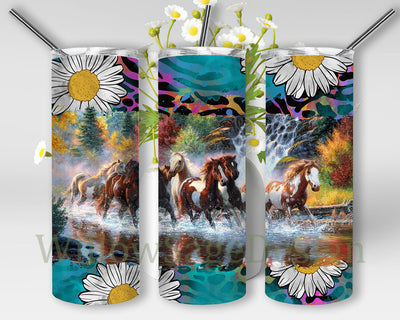 Western Horse 20oz Skinny Tumbler, Daisy Horse Tumbler Png, Neon Leopard Turquoise Tumbler Wrap, Country Western Sublimation Design, Instant Download Sublimation WillowSageDesign 