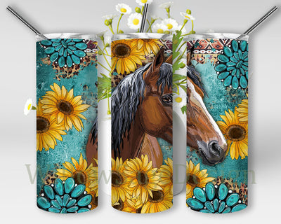 Western Horse 20oz Skinny Tumbler, Sunflower Gemstone Tumbler Design, Aztec Turquoise Leopard Tumbler Wrap, Horse Lover Gift, Digital Download Sublimation WillowSageDesign 