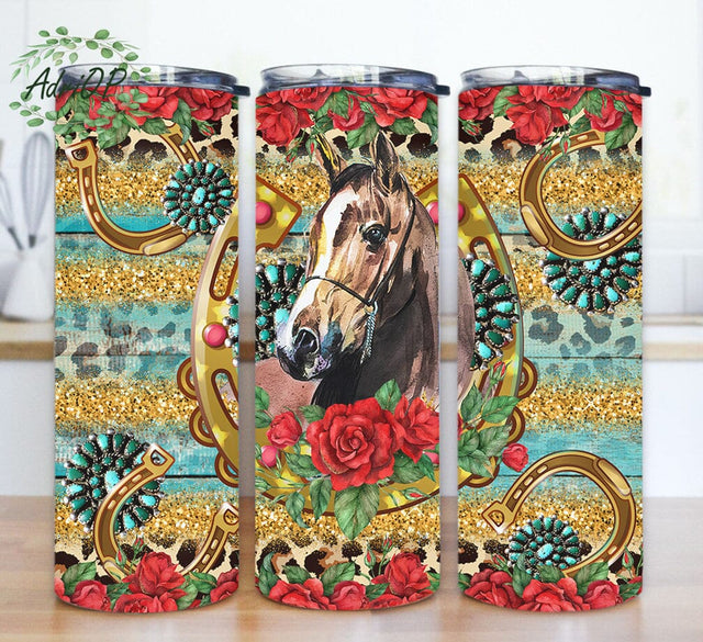 Western Horses 20oz Tumbler Template, Horses Tumbler Design, Gemstone Glitter Tumbler Wrap, Horses Floral Tumbler Png, Horses Tumbler With Lid And Straw, Digital Download Sublimation AdriOP 