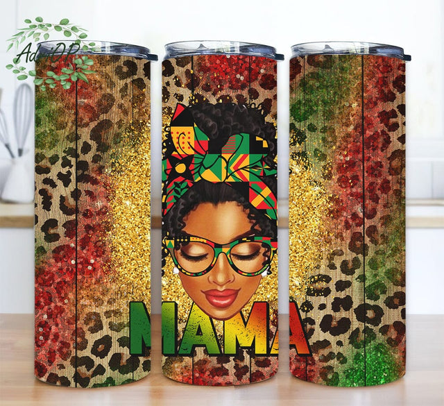 Western Juneteent Afro Bun Mama 20oz Skinny Tumbler Png, Juneteenth 1865 Png, Black Mama Png, Afro Png Downloads, Leopard Black Mama Tumbler Png Sublimation AdriOP 