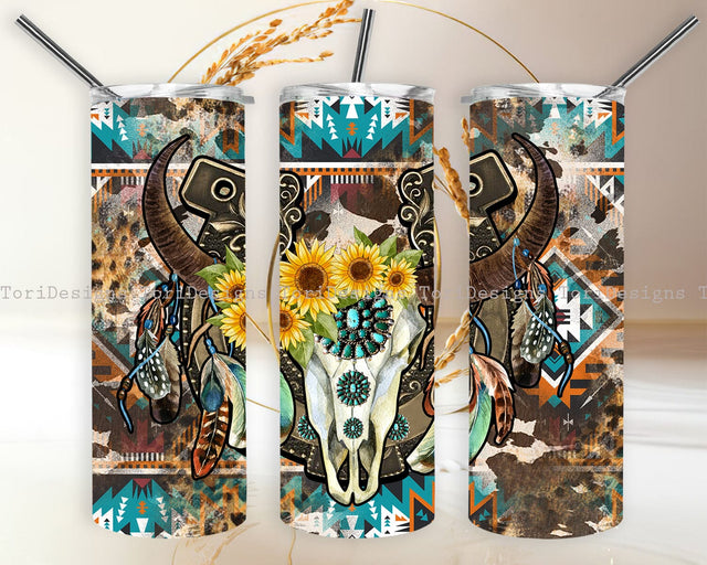 Western Leopard Cow Skull Tumbler Sublimation Designs Sublimation ToriDesigns 