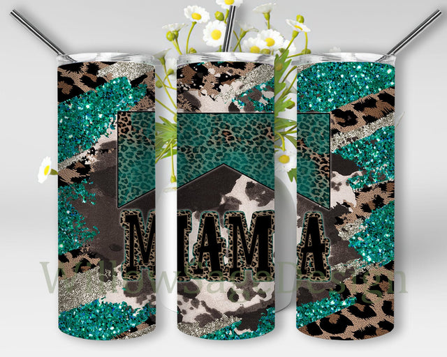 Western Mama 20oz Skinny Tumbler, Leopard Mama Tumbler Design, Turquoise Tumbler Wrap, Mama Tumbler Template, Mother's Day Gift, Instant Download Sublimation WillowSageDesign 
