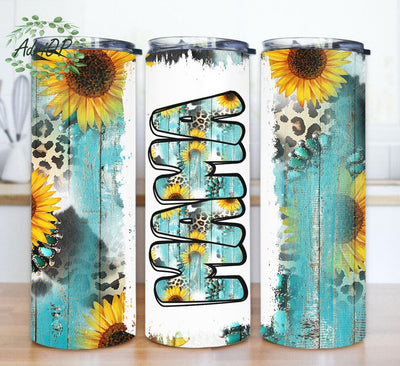 Western Mama 20oz Tumbler Design, Sunflower Cow Print Tumbler Png, Teal Wood Leopard Tumbler Wrap, Mama Tumbler With Lid And Straw, Instant Download Sublimation AdriOP 