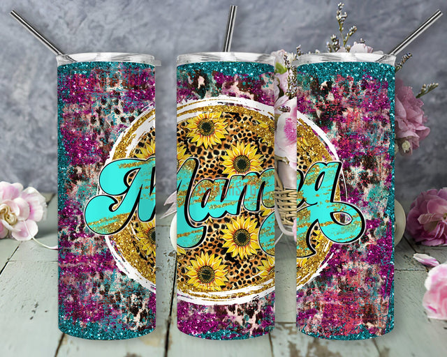 Western Mama Tumbler Template, Mama 20oz Skinny Png, Turquoise Glitter Tumbler Wrap, Sunflower Leopard Design Png, Cowhide Mama Tumbler Design, Digital Download Sublimation DesignSVG 