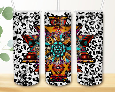 Western Sunflower 20oz Skinny Tumbler, Aztec Leopard Tumbler Wrap, Sunflower Gemstone Tumbler Png, Western Country Tumbler Template, Instant Download Sublimation sassyprint 