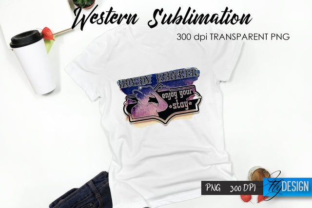 Western T-Shirt Sublimation. Cowboy T-Shirt Design v.22 Sublimation Fly Design 