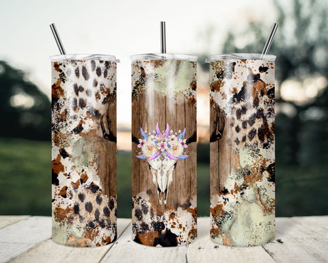 Western Tumbler Design Cowgirl Bull Cow Skull Country Sublimation Designs Sublimation TrendingDesign 
