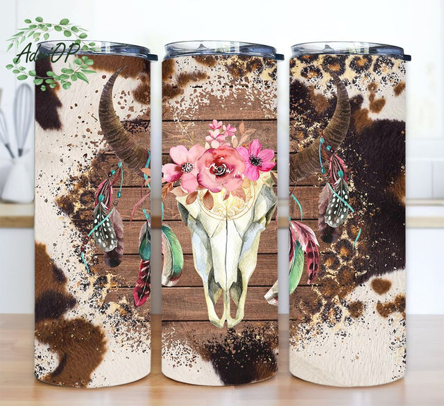 Western Tumbler Design Cowgirl Bull Cow Skull Seamless Country Sublimation Designs Downloads Sublimation AdriOP 