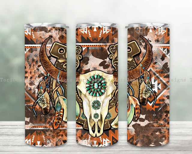 Western Tumbler Design Cowgirl Bull Cow Skull Seamless Country Sublimation Designs Downloads Sublimation ToriDesigns 