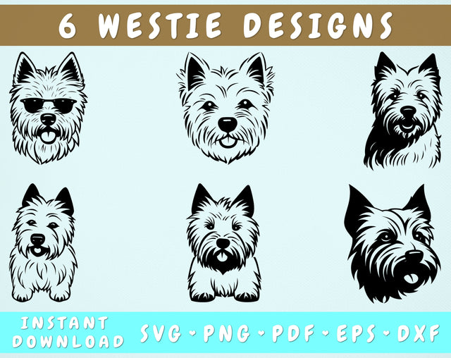 Westie SVG Bundle, 6 Designs, Westie PNG, Westie Clipart, West Highland White Terrier SVG SVG HappyDesignStudio 
