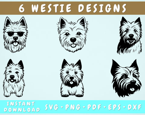 Westie SVG Bundle, 6 Designs, Westie PNG, Westie Clipart, West Highland White Terrier SVG SVG HappyDesignStudio 
