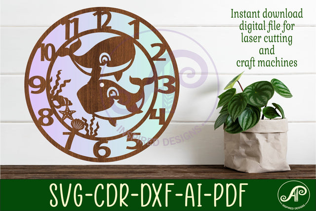 Whale animal wall clock laser cut files, SVG file. vector SVG APInspireddesigns 