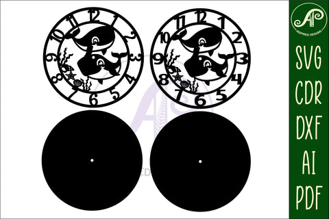 Whale animal wall clock laser cut files, SVG file. vector SVG APInspireddesigns 