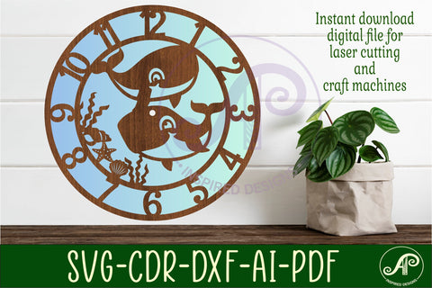 Whale animal wall clock laser cut files, SVG file. vector SVG APInspireddesigns 
