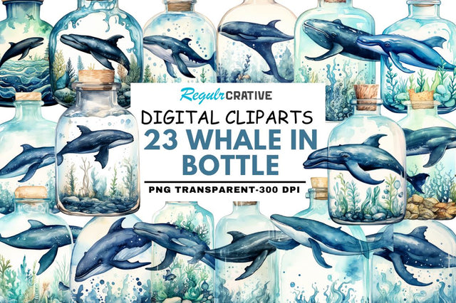 Whale in Bottle Watercolor Sublimation Sublimation Regulrcrative 