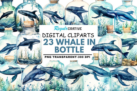 Whale in Bottle Watercolor Sublimation Sublimation Regulrcrative 