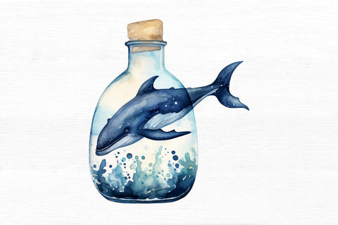 Whale in Bottle Watercolor Sublimation Sublimation Regulrcrative 