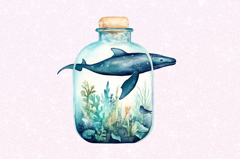 Whale in Bottle Watercolor Sublimation Sublimation Regulrcrative 