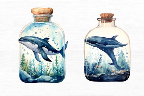 Whale in Bottle Watercolor Sublimation Sublimation Regulrcrative 