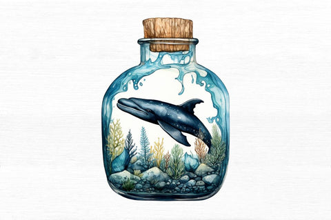 Whale in Bottle Watercolor Sublimation Sublimation Regulrcrative 