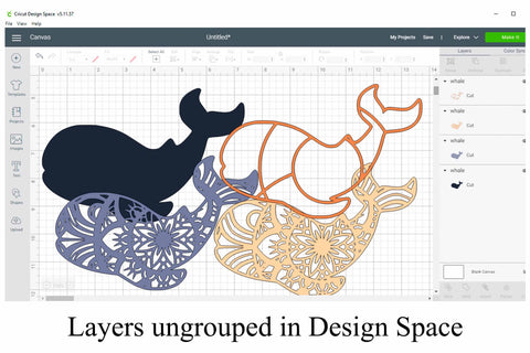 Whale Mandala Layered SVG File - 4 Layers SVG Digital Honeybee 