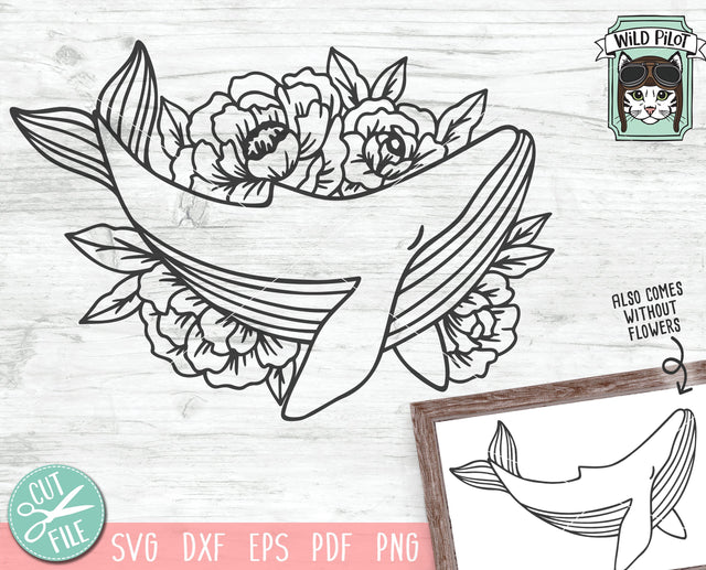 Whale SVG Cut File, Whale Floral SVG, Whale Flower SVG, Whale Floral SVG File, Summer SVG Files, Beah SVG, Summer Cut File, Ocean Animals SVG SVG Wild Pilot 