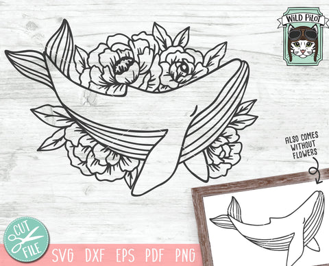 Whale SVG Cut File, Whale Floral SVG, Whale Flower SVG, Whale Floral SVG File, Summer SVG Files, Beah SVG, Summer Cut File, Ocean Animals SVG SVG Wild Pilot 