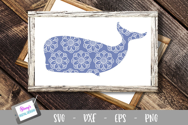 Whale SVG - Whale with floral mandala pattern SVG Stacy's Digital Designs 