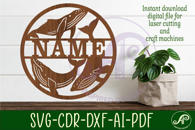 Whales wall personalized sign svg laser cut template SVG APInspireddesigns 