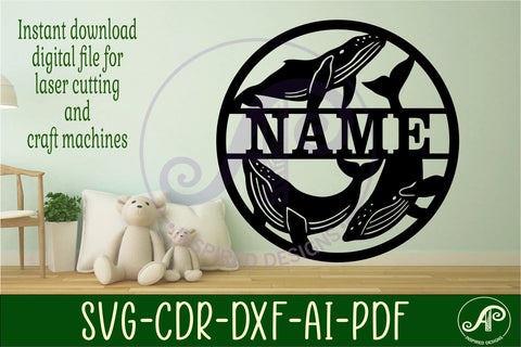 Whales wall personalized sign svg laser cut template SVG APInspireddesigns 