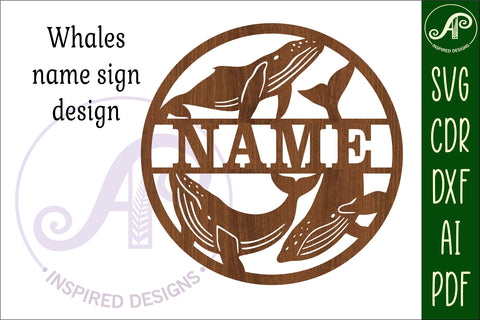 Whales wall personalized sign svg laser cut template SVG APInspireddesigns 