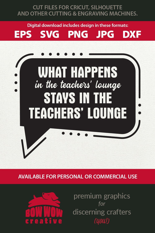 What Happens in the Teachers' Lounge Stays in the Teachers' Lounge Teacher SVG Cutting File SVG Bow Wow Creative 