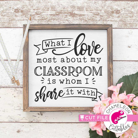What I love most about my classroom is whom I share it with - Teacher Appreciation Gift for sign SVG Chameleon Cuttables 