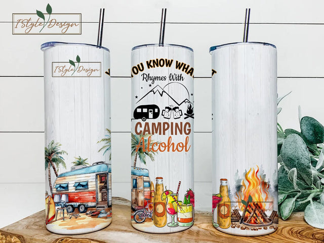 What Rhymes With Camping Alcohol 20 oz Skinny Tumbler Sublimation Design Digital Download PNG Instant DIGITAL ONLY, Funny Camping png Sublimation iStyleDesign 