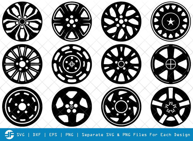 Wheel Hubcap SVG Cut Files | Hubcap Silhouette Bundle | Car Wheel Svg | Tire Wheel Bundle SVG ETC Craft 