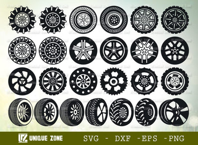 Wheel SVG Bundle, Tire Svg, Car Wheel Svg, Wheel Silhouette, Truck Wheel Svg, Wheel Rim Svg, Wagon Wheel Svg, Wheel Hubcap SVG Unique Zone 