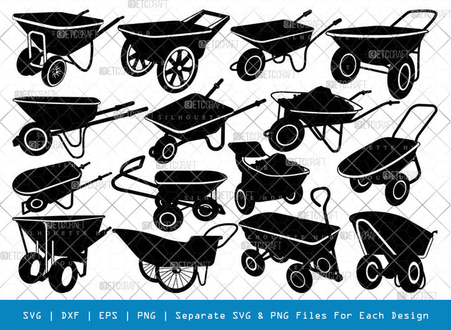 Wheelbarrow SVG, Wheelbarrow Silhouette, Gardening Tool Svg, Farming Tool Svg, Wheelbarrow Bundle SVG ETC Craft 